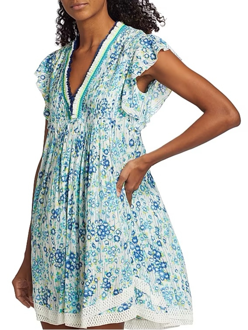 Poupette St. Barth Sasha Crochet-Trim V-Neck Minidress Floral size M